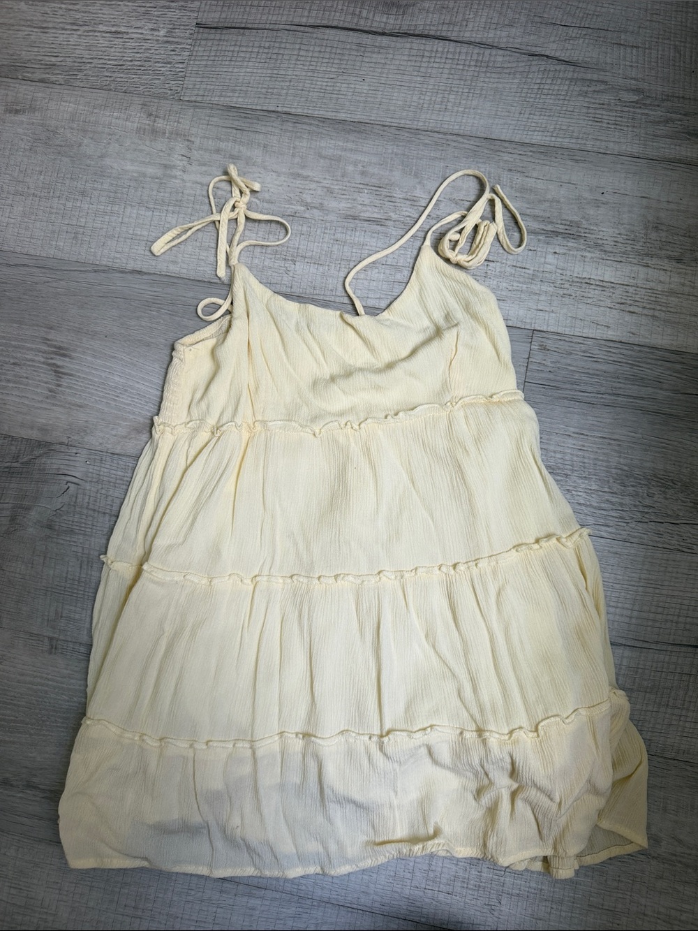 SHEIN Cream Tie-Strap Tiered Mini Dress